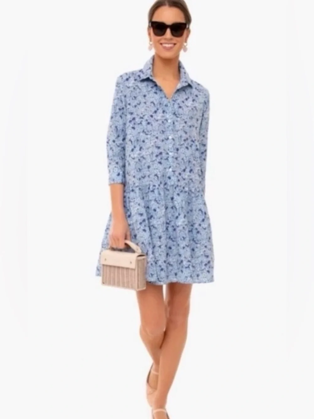 Tuckernuck Blue Hydrangea Hayes Mini Shirt Dress Size XS